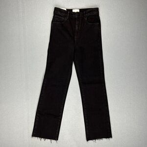Abrand Jeans Womens 8 /26 High Cropped Boot Black Denim Stretch Raw Hem NWT New